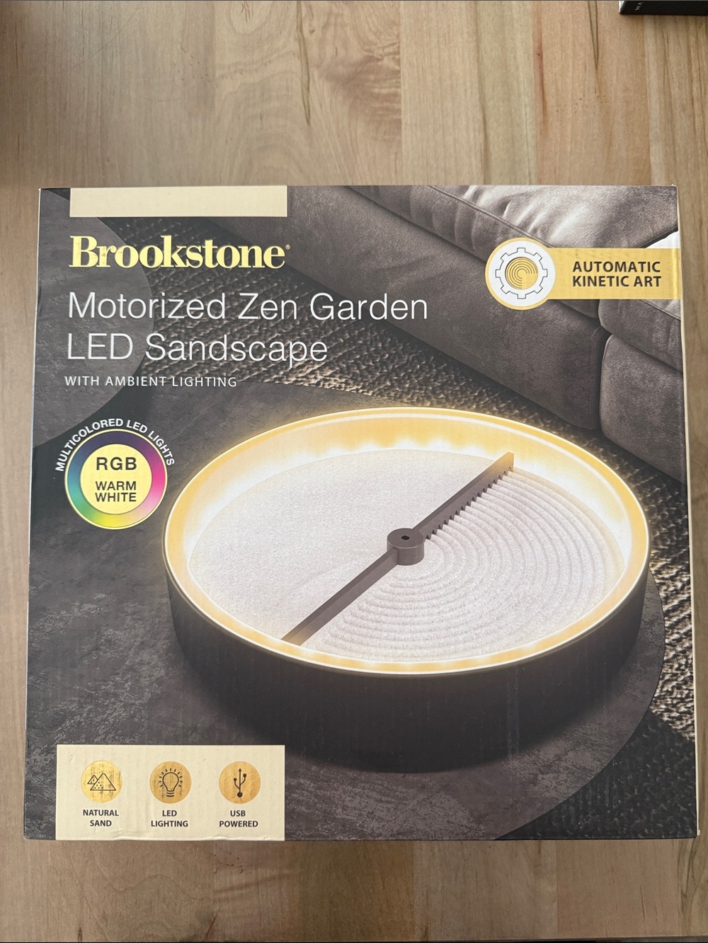Brookstone Motorized Zen Garden Sandscape - Black Frame with Warm White LED
